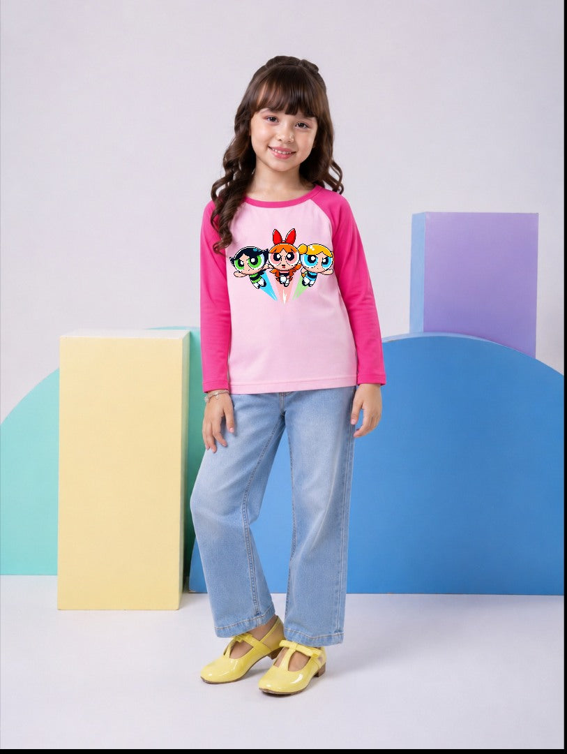 JUNIOR - HOT PINK & BABY PINK POWER PUFF GIRLS RAGLAN