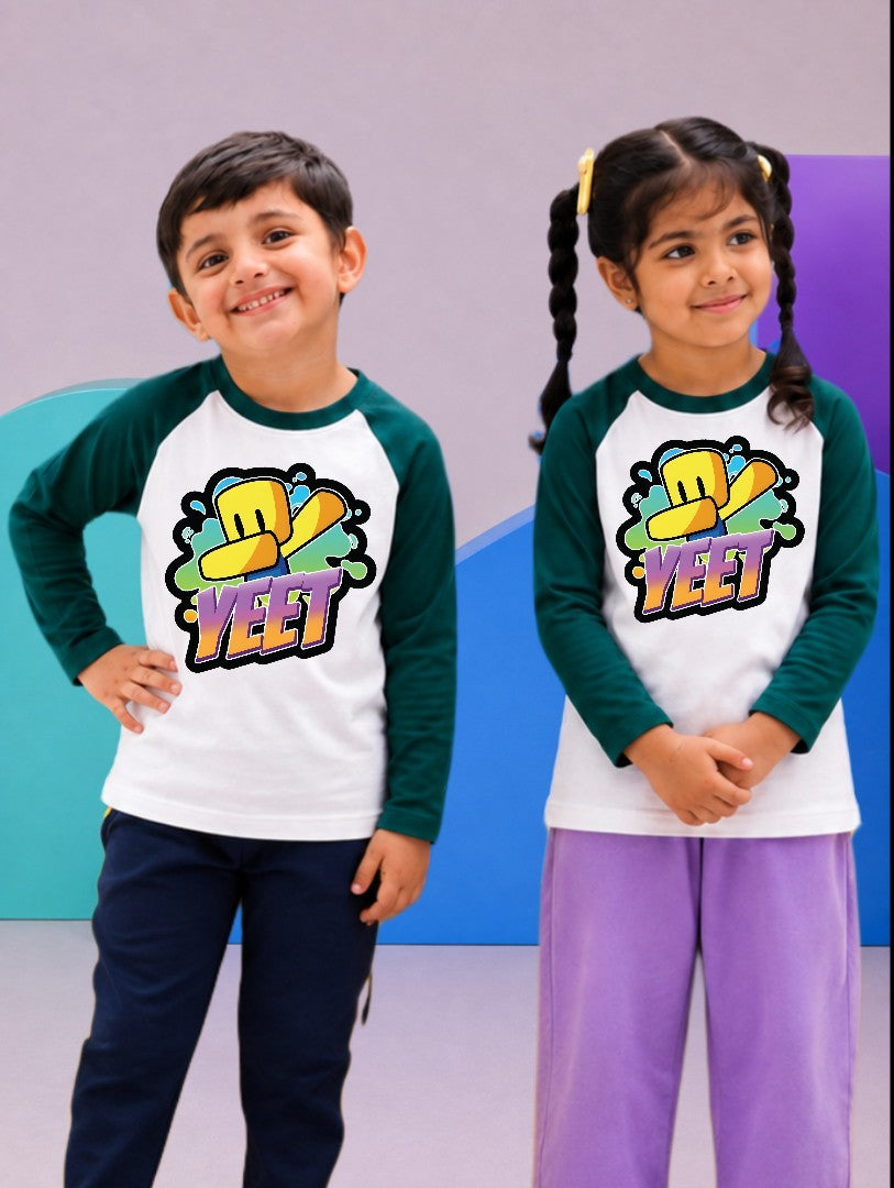 JUNIOR - DARK GREEN WHITE YEET RAGLAN