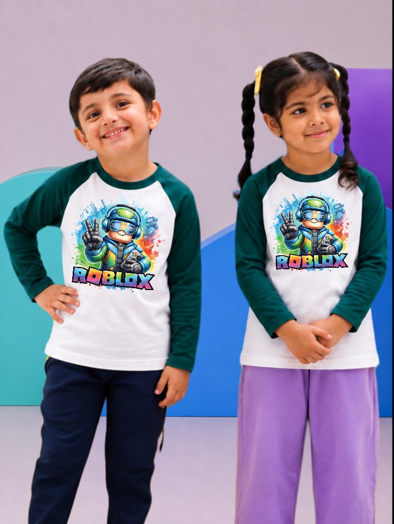 JUNIOR - DARK GREEN WHITE ROBLOX GAMING SQUAD RAGLAN