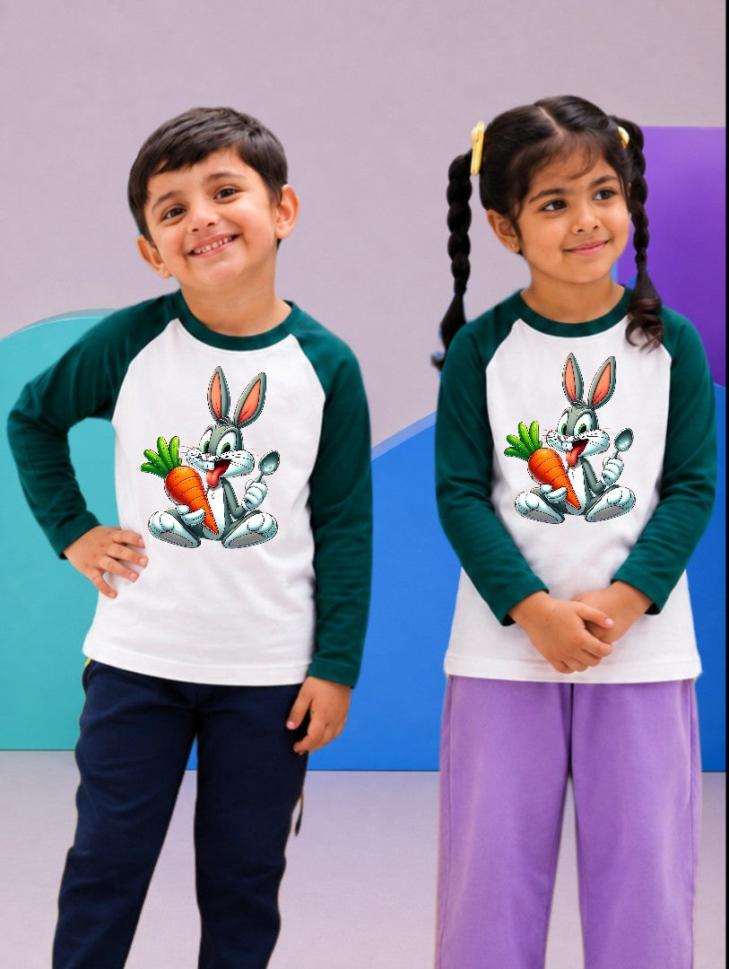 JUNIOR - DARK GREEN WHITE RABBIT WITH CARROT RAGLAN