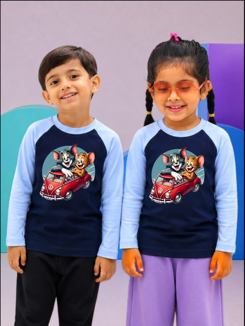 JUNIOR - SKY NAVY TOM & JERRY IN CAR RAGLAN