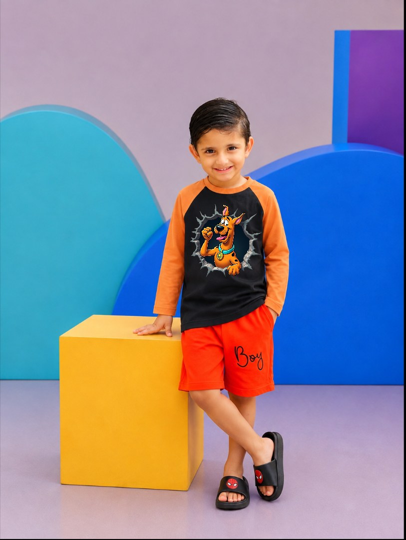 JUNIOR - ORANGE BLACK SCOOBY-DOO RAGLAN