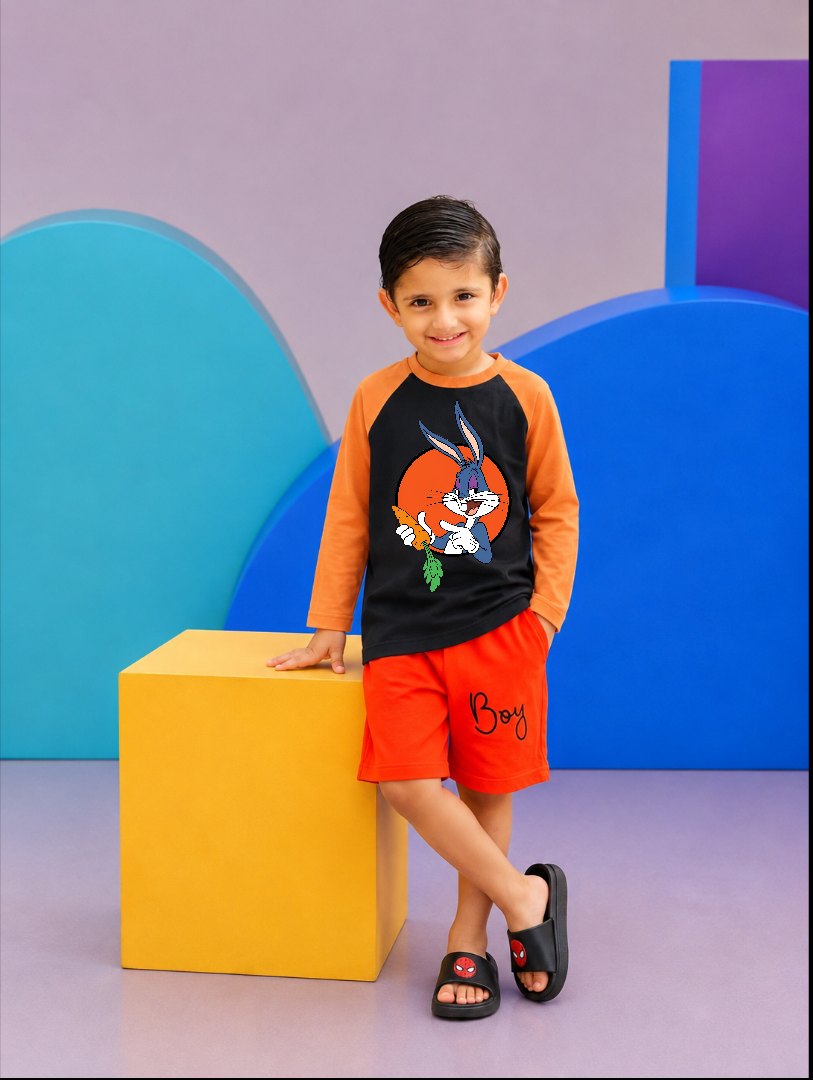 JUNIOR - ORANGE BLACK BUGS BUNNY WITH CARROT RAGLAN