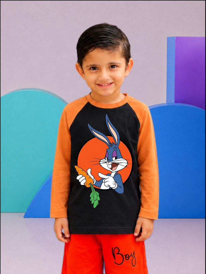 JUNIOR - ORANGE BLACK BUGS BUNNY WITH CARROT RAGLAN
