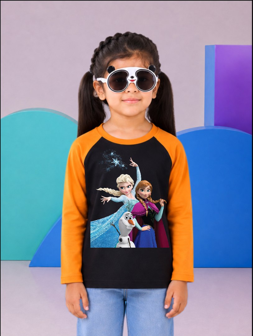 JUNIOR - ORANGE BLACK ELSA & ANNA STAR RAGLAN