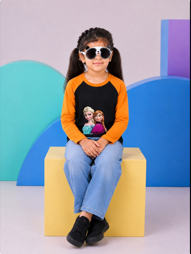 JUNIOR - ORANGE BLACK ELSA & ANNA RAGLAN