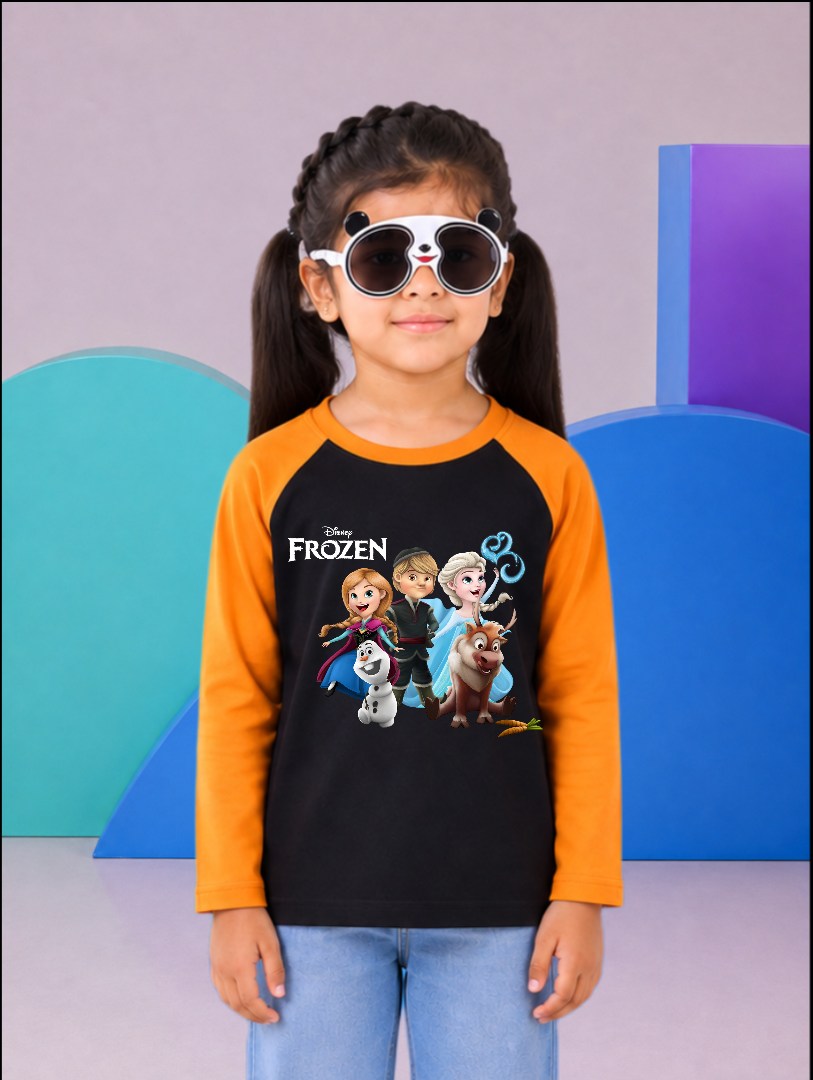 JUNIOR - ORANGE BLACK FROZEN FAMILY RAGLAN