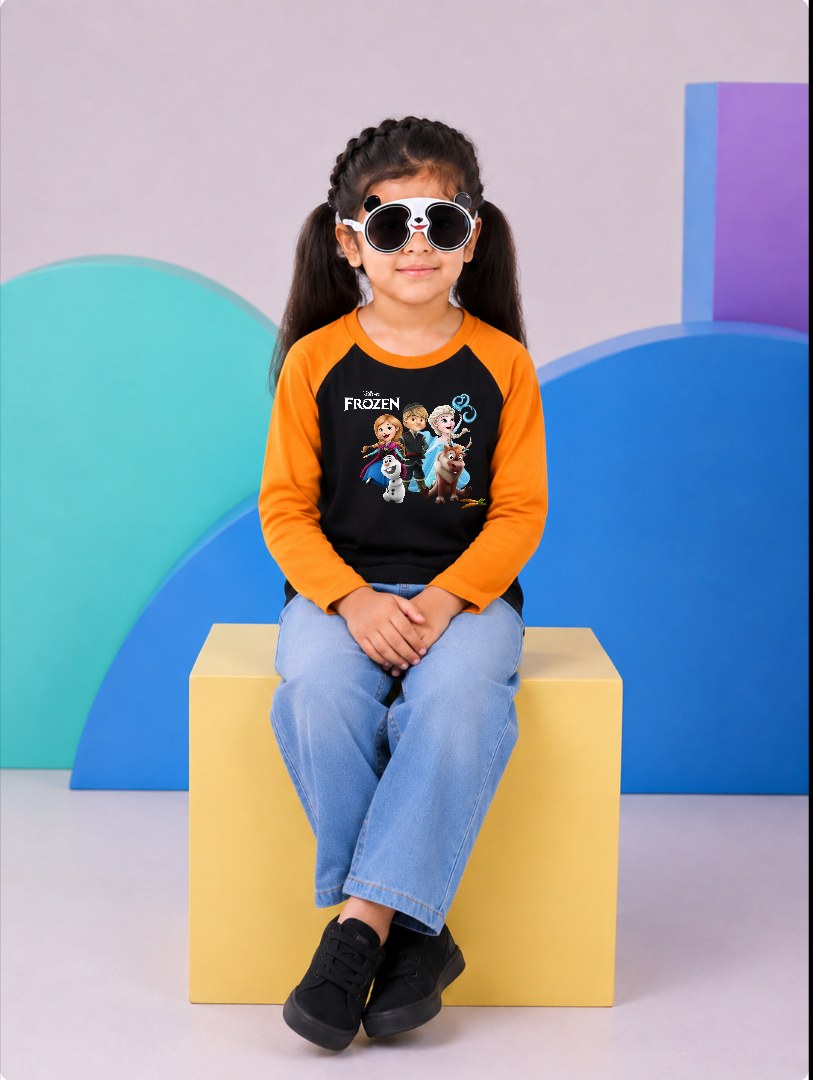 JUNIOR - ORANGE BLACK FROZEN FAMILY RAGLAN