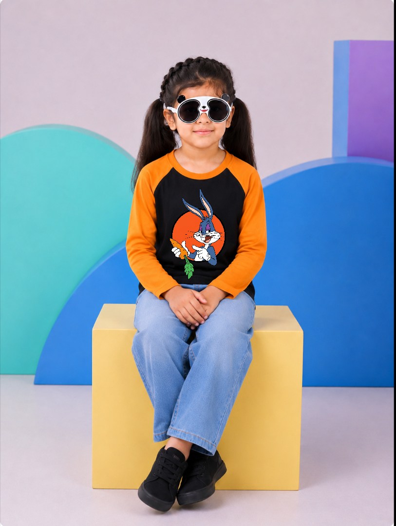JUNIOR - ORANGE BLACK BUGS BUNNY WITH CARROT RAGLAN