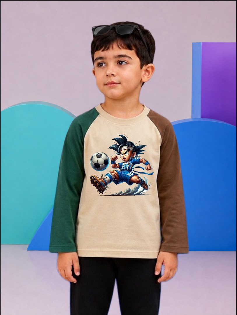 JUNIOR - TWO TONE GOKU PLAYING FOOTBALL RAGLAN