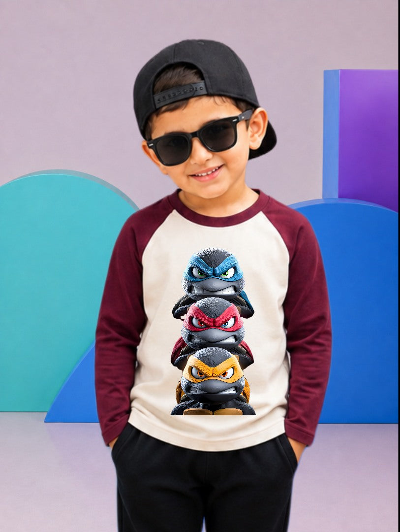 JUNIOR - MAROON OFF-WHITE NINJA TURTLES RAGLAN