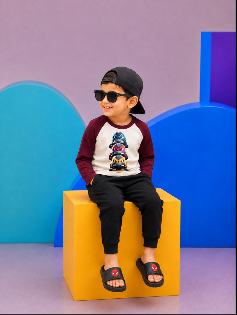 JUNIOR - MAROON OFF-WHITE NINJA TURTLES RAGLAN