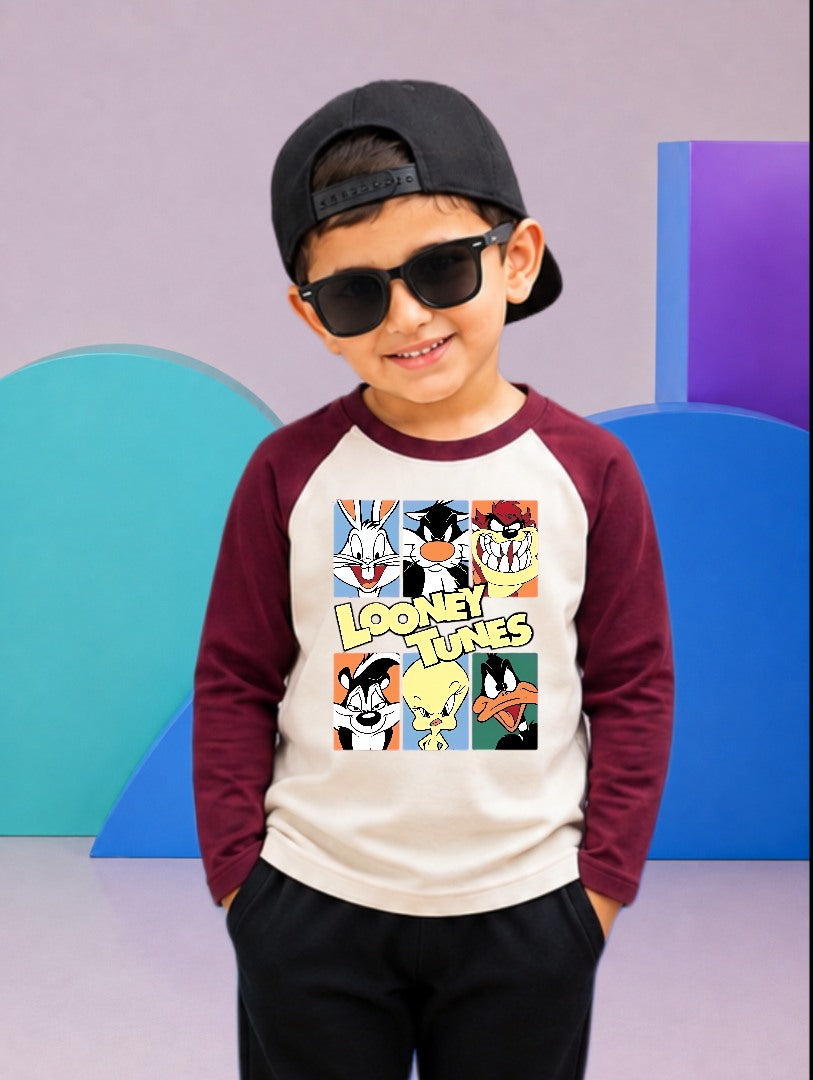 JUNIOR - MAROON OFF-WHITE LOONEY TUNES RAGLAN