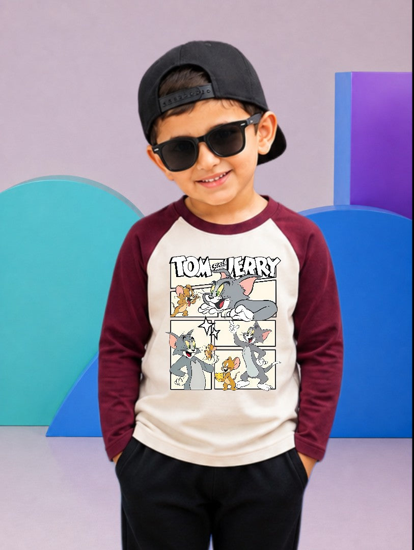 JUNIOR - MAROON OFF-WHITE TOM & JERRY RAGLAN