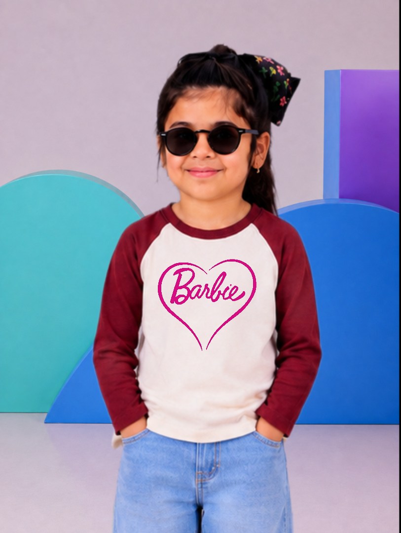 JUNIOR - MAROON OFF-WHITE BARBIE RAGLAN