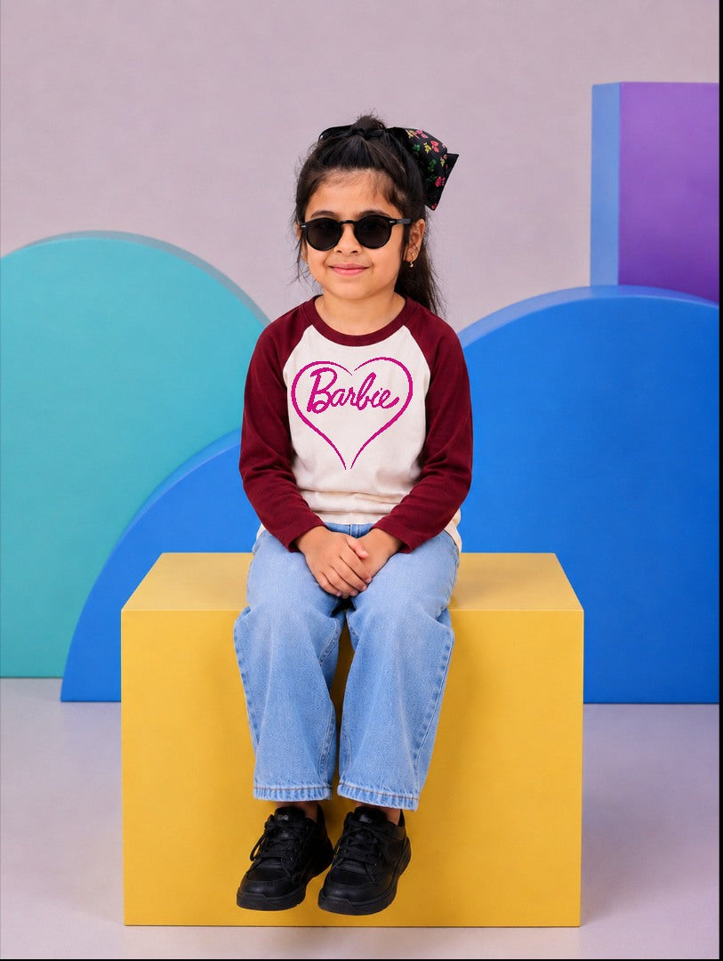 JUNIOR - MAROON OFF-WHITE BARBIE RAGLAN