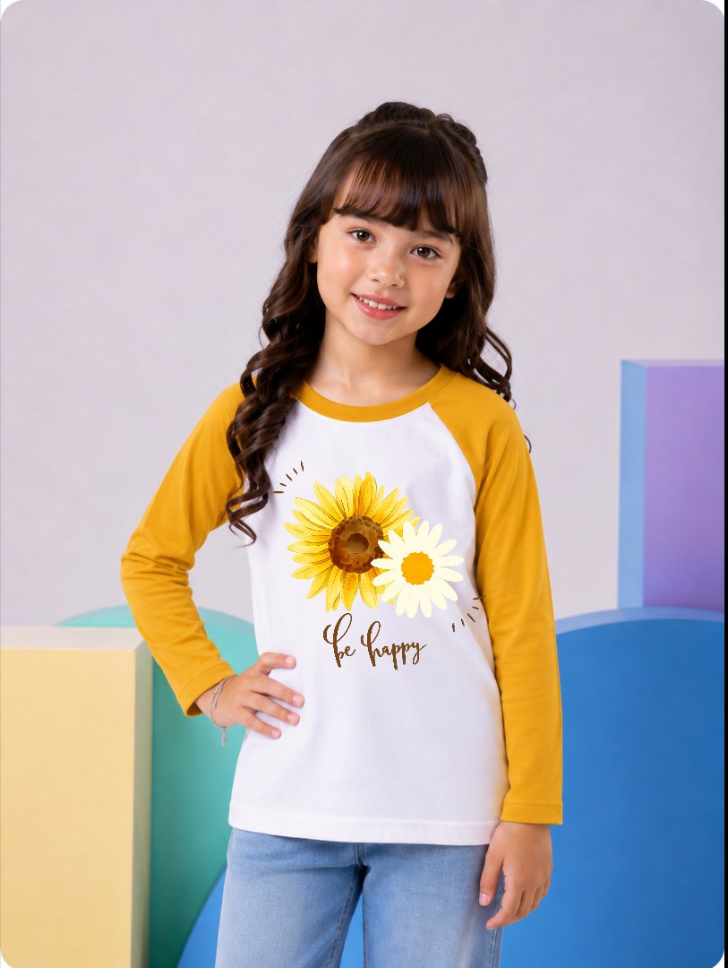 JUNIOR - MUSTARD WHITE BE HAPPY FLOWER RAGLAN