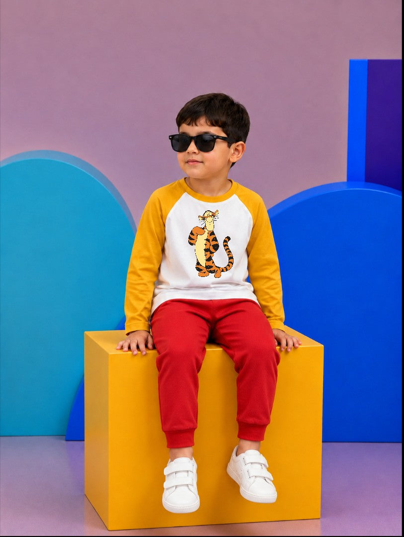 JUNIOR - MUSTARD WHITE CUTE TIDER RAGLAN