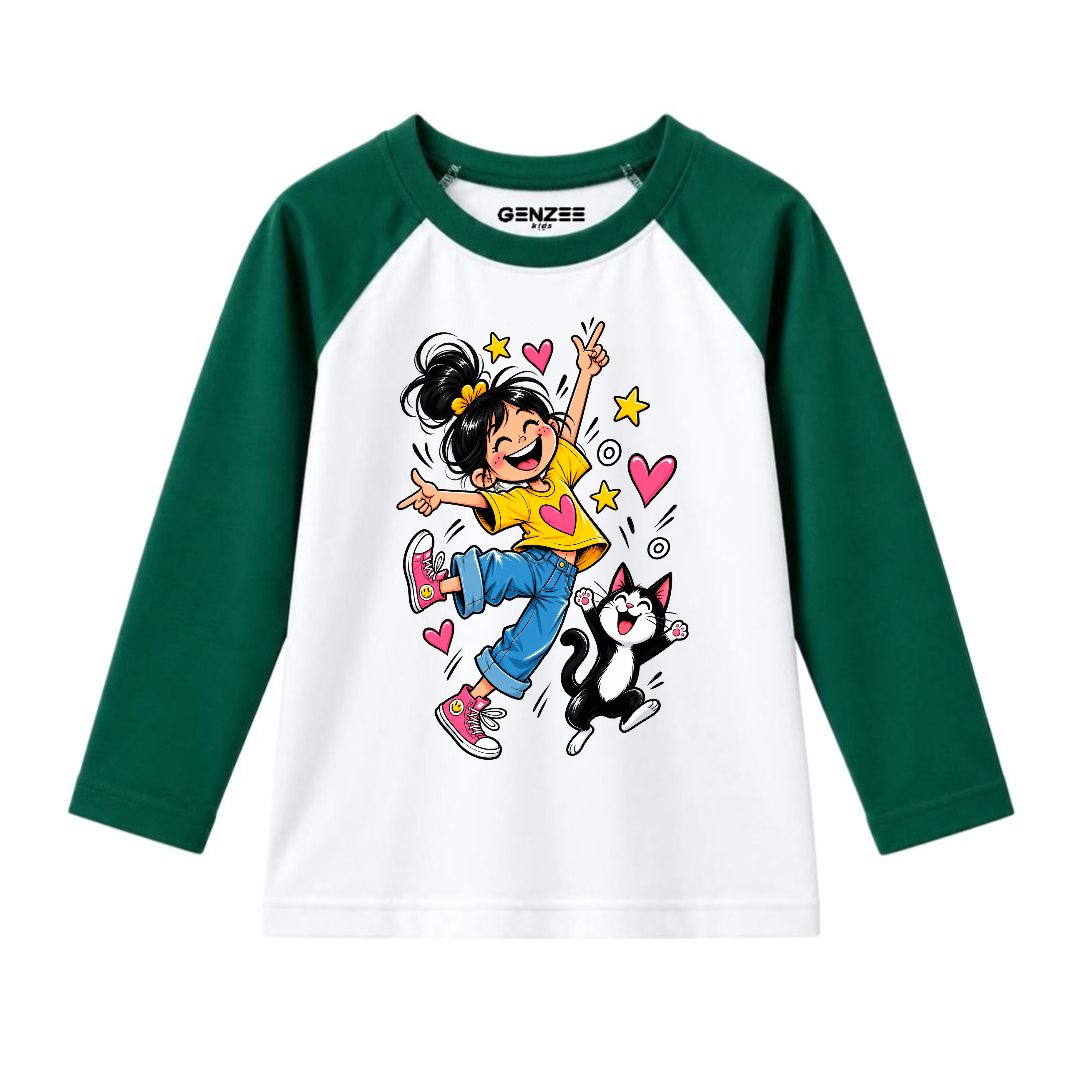 JUNIOR - GIRL WITH CAT FULL SLEEVES RAGLAN DP043
