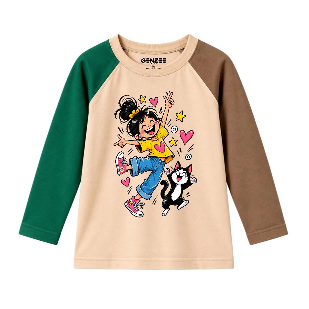 JUNIOR - GIRL WITH CAT FULL SLEEVES RAGLAN DP043