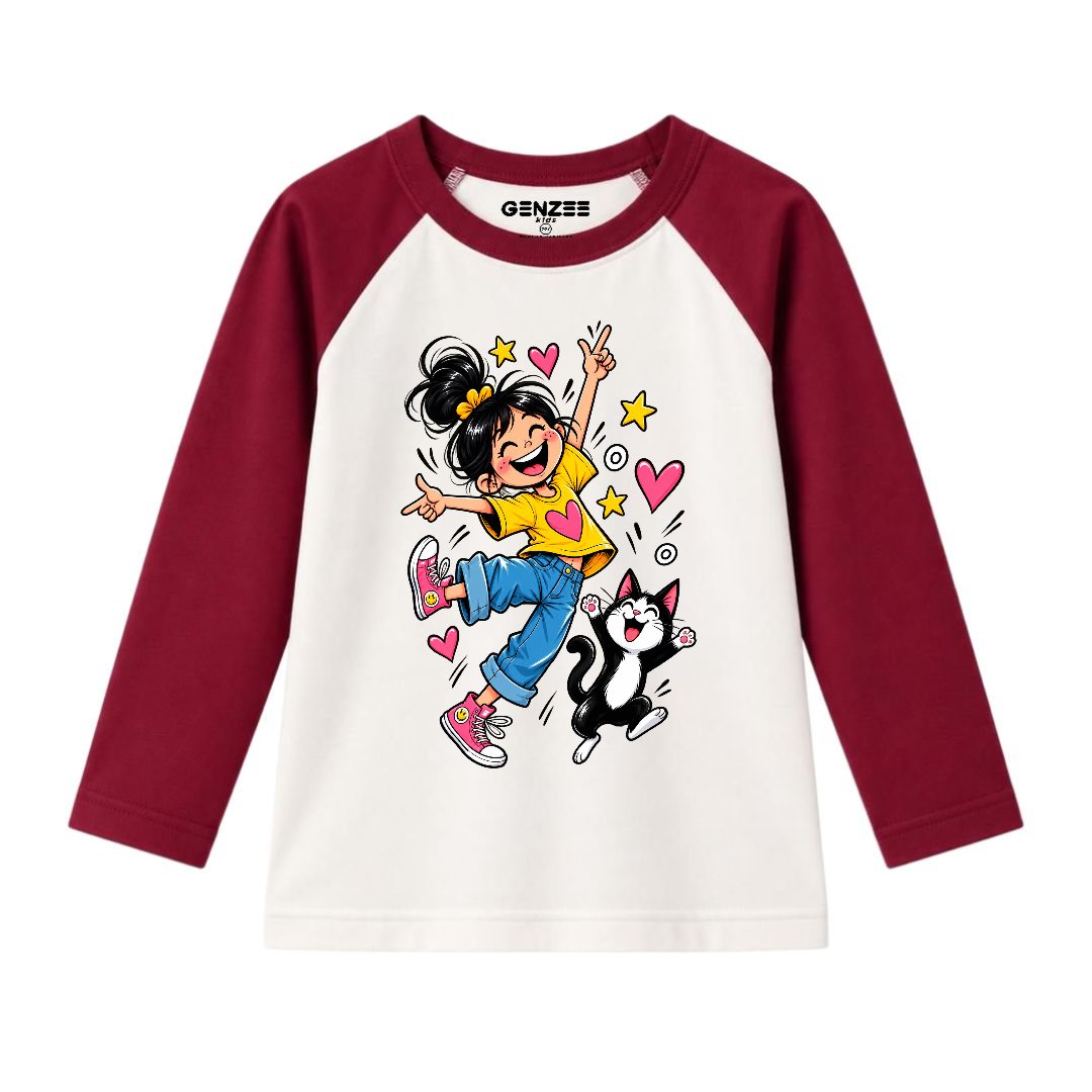 JUNIOR - GIRL WITH CAT FULL SLEEVES RAGLAN DP043