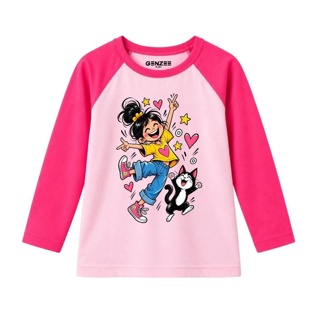 JUNIOR - GIRL WITH CAT FULL SLEEVES RAGLAN DP043