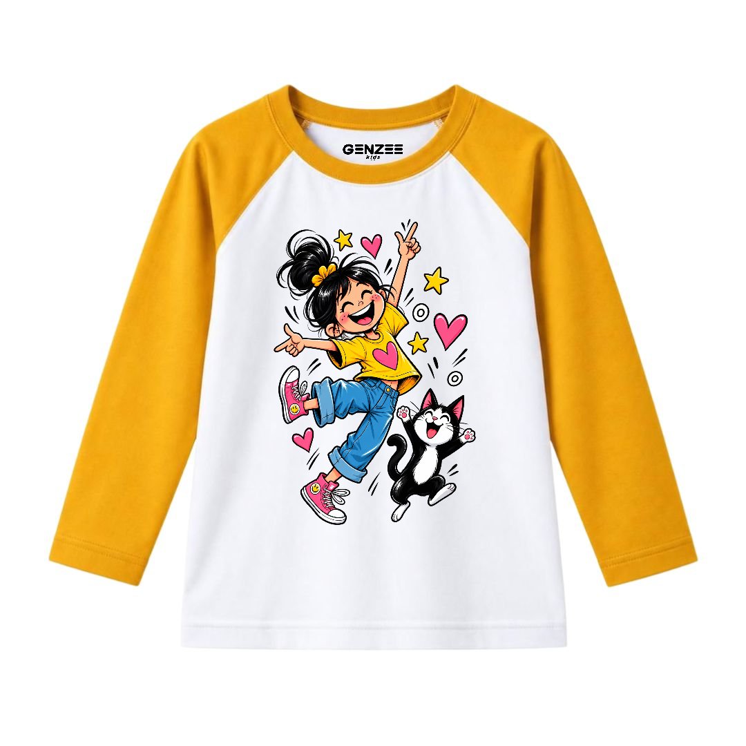JUNIOR - GIRL WITH CAT FULL SLEEVES RAGLAN DP043