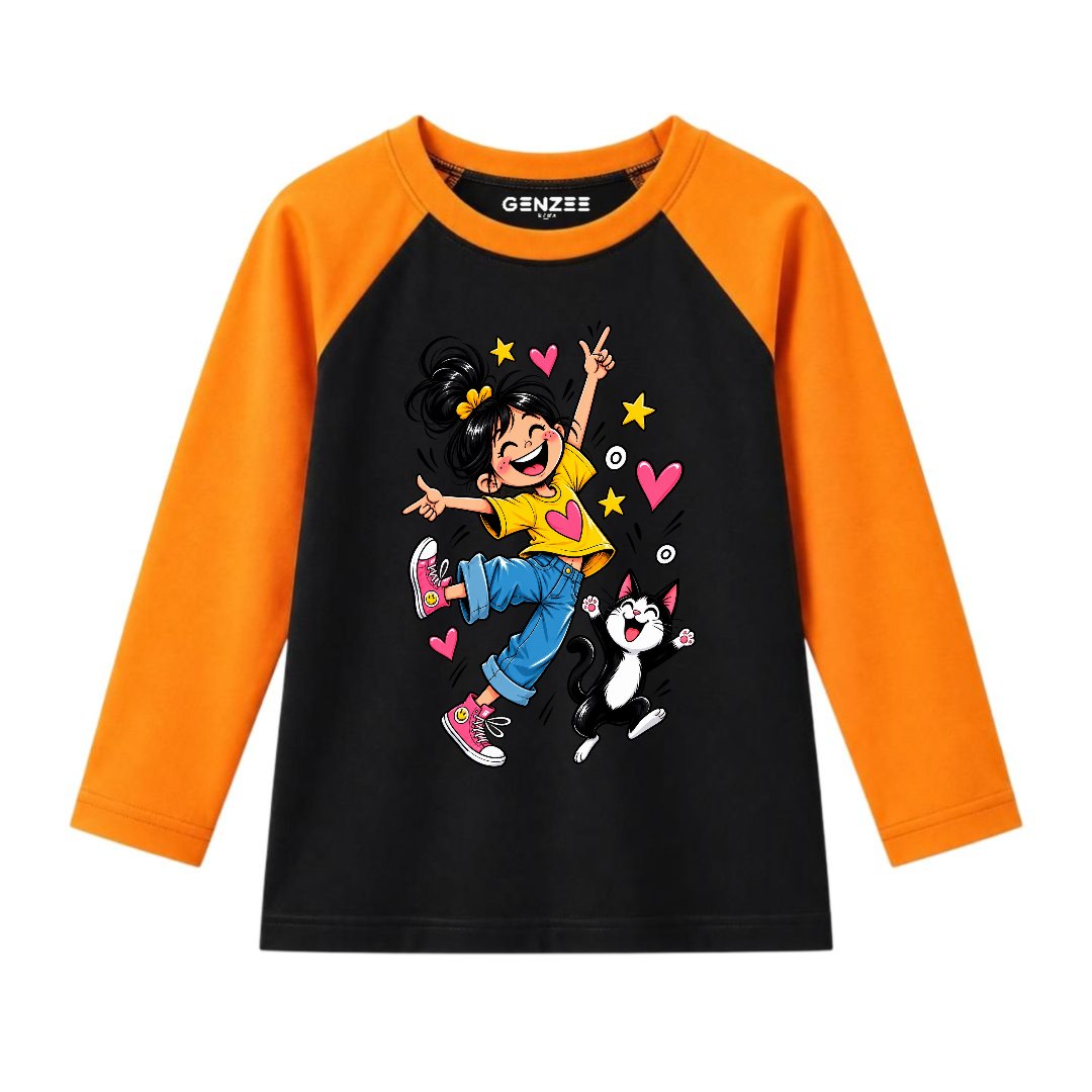 JUNIOR - GIRL WITH CAT FULL SLEEVES RAGLAN DP043