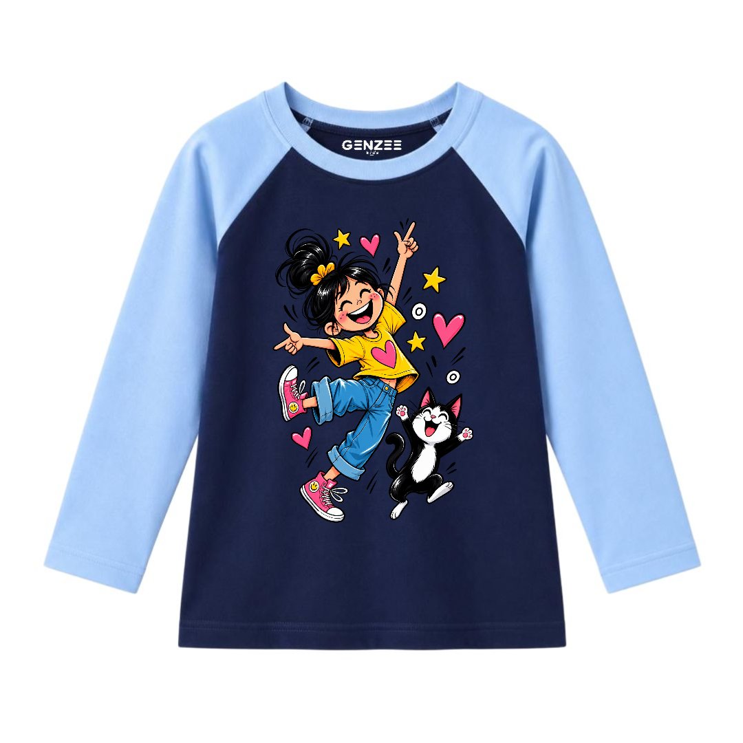 JUNIOR - GIRL WITH CAT FULL SLEEVES RAGLAN DP043