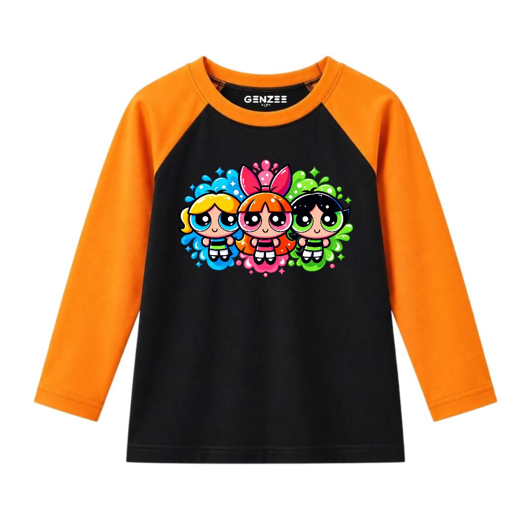 JUNIOR - MULTI POWERPUFF GIRLS FULL SLEEVES RAGLAN DP047