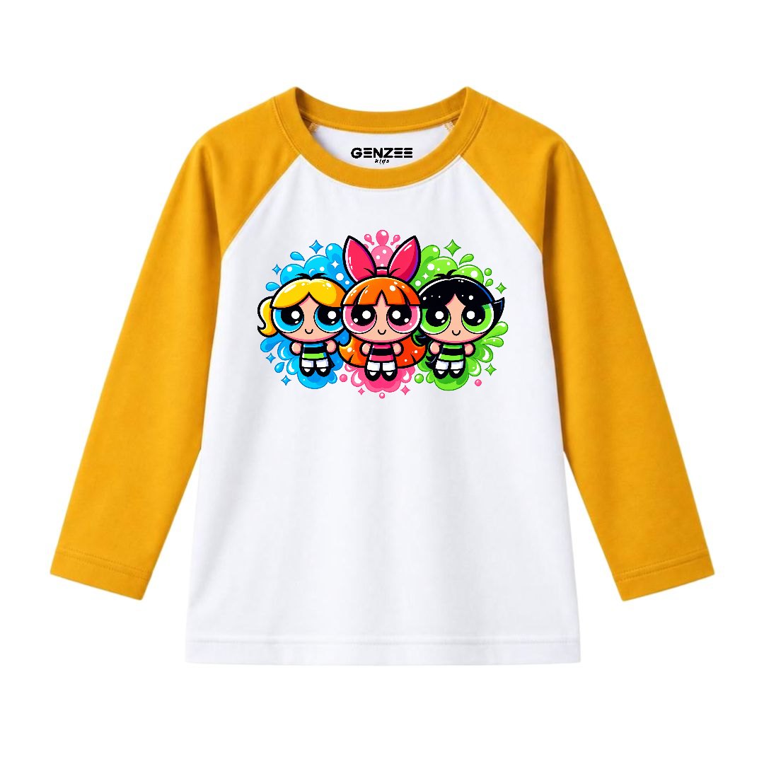 JUNIOR - MULTI POWERPUFF GIRLS FULL SLEEVES RAGLAN DP047