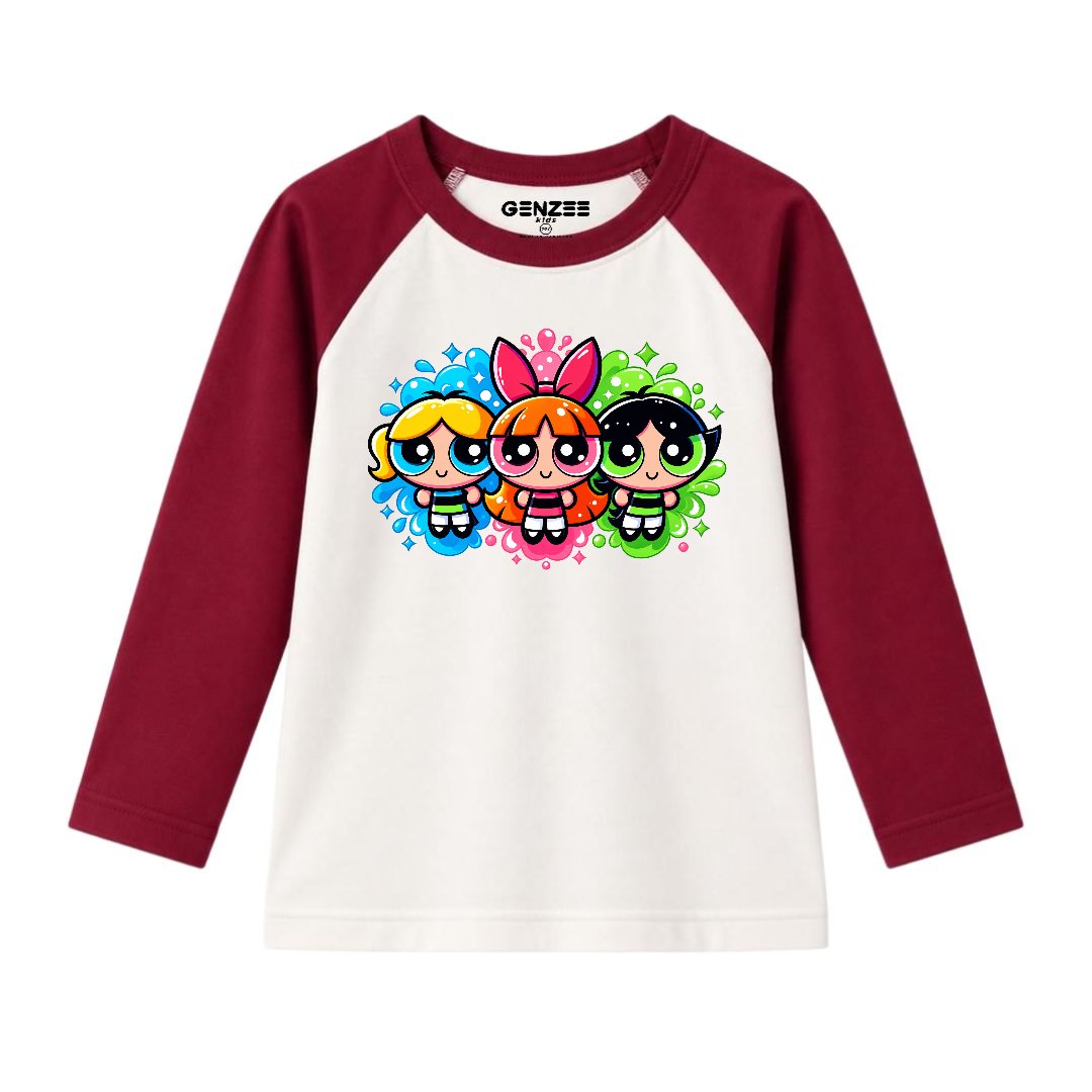 JUNIOR - MULTI POWERPUFF GIRLS FULL SLEEVES RAGLAN DP047