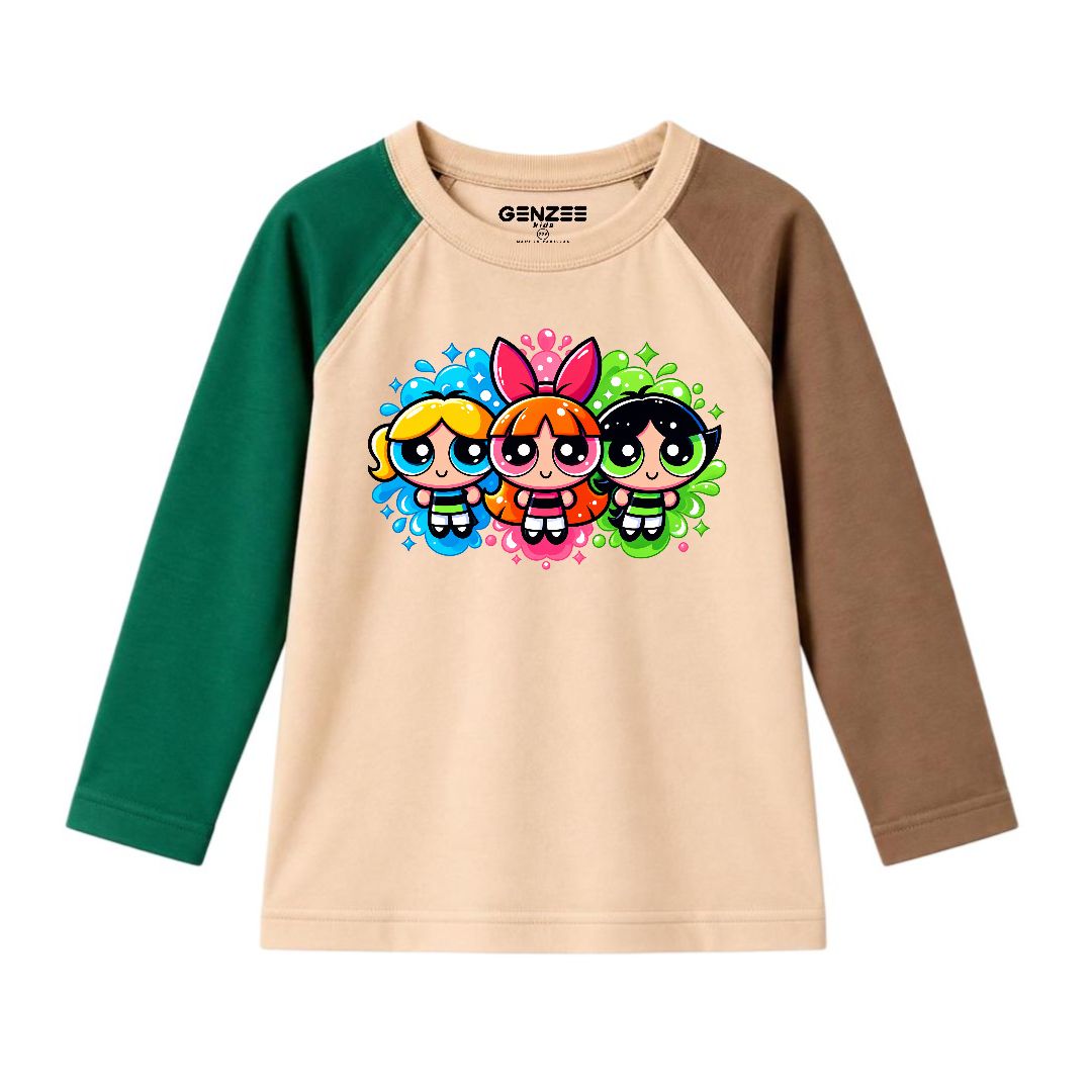 JUNIOR - MULTI POWERPUFF GIRLS FULL SLEEVES RAGLAN DP047