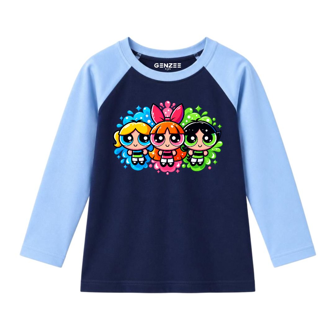 JUNIOR - MULTI POWERPUFF GIRLS FULL SLEEVES RAGLAN DP047