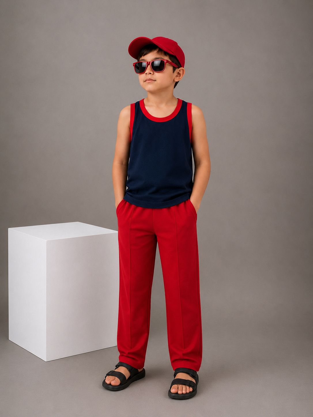 JUNIOR - NAVY RED SANDO SUMMER SET