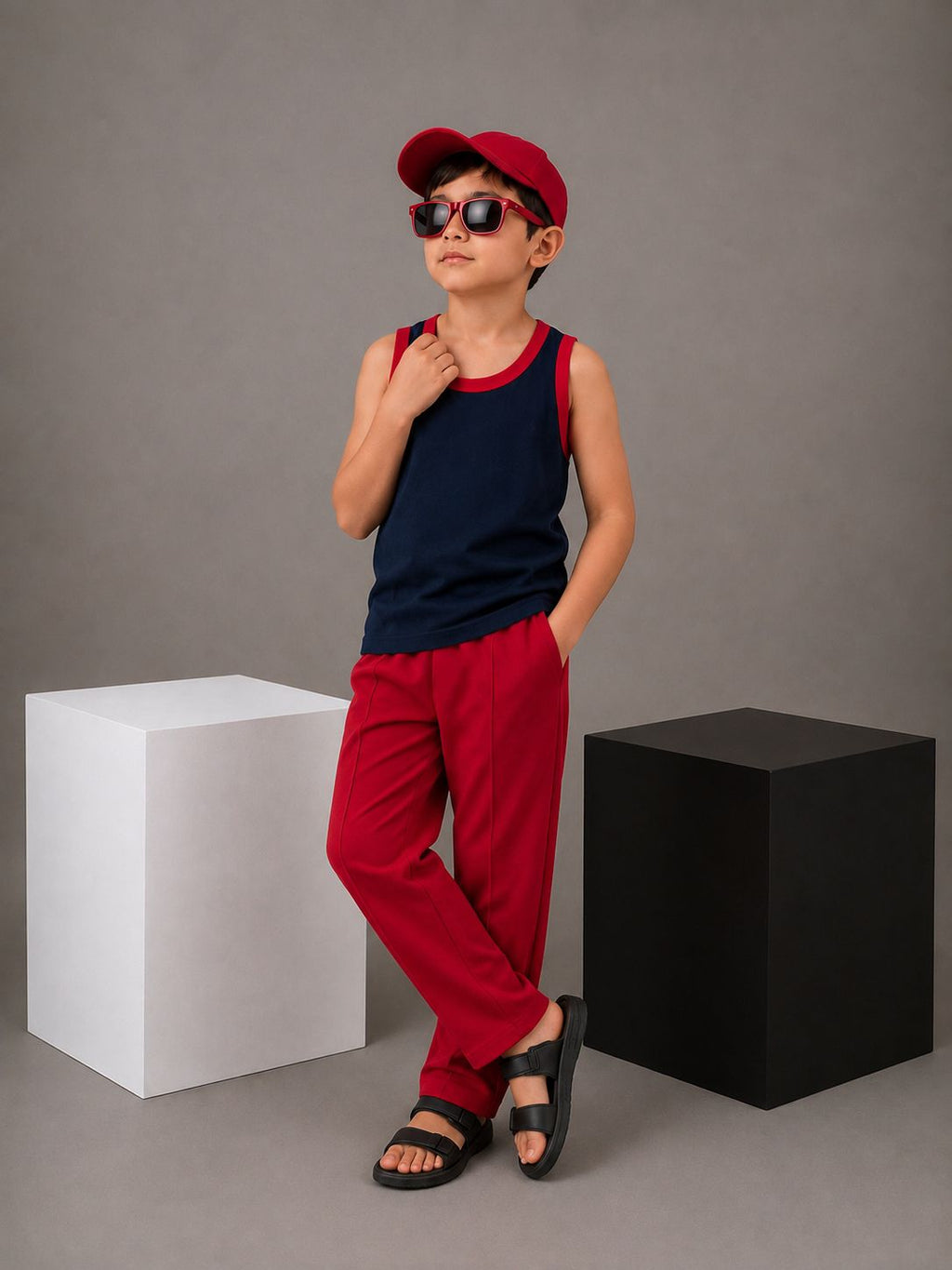 JUNIOR - NAVY RED SANDO SUMMER SET