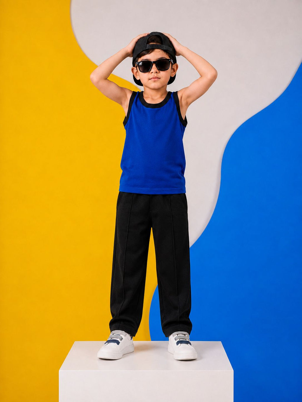 JUNIOR - ROYAL BLACK SANDO SUMMER SET
