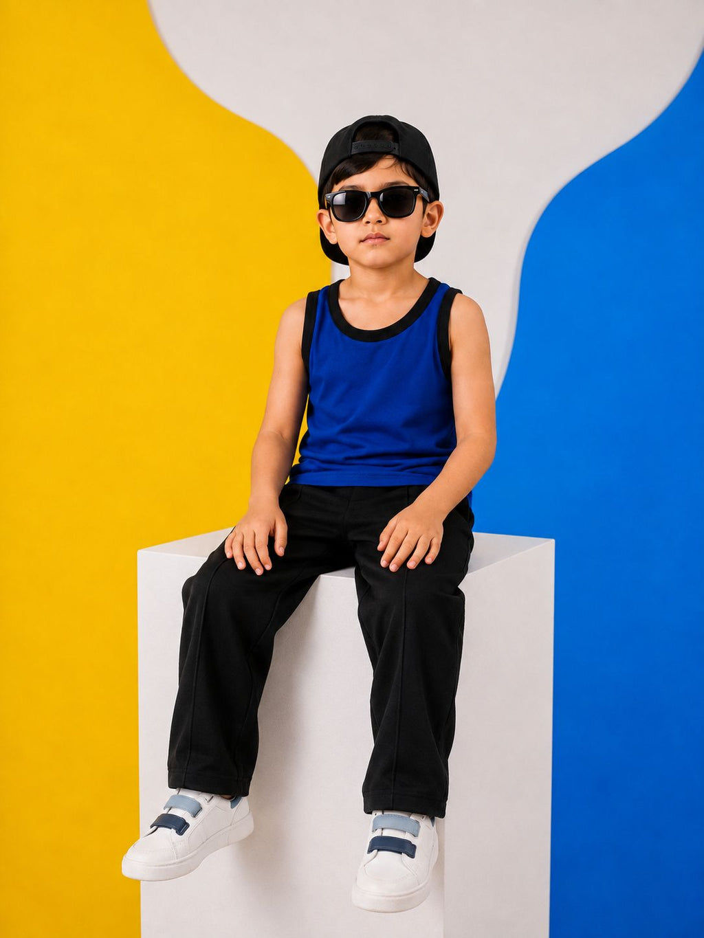 JUNIOR - ROYAL BLACK SANDO SUMMER SET